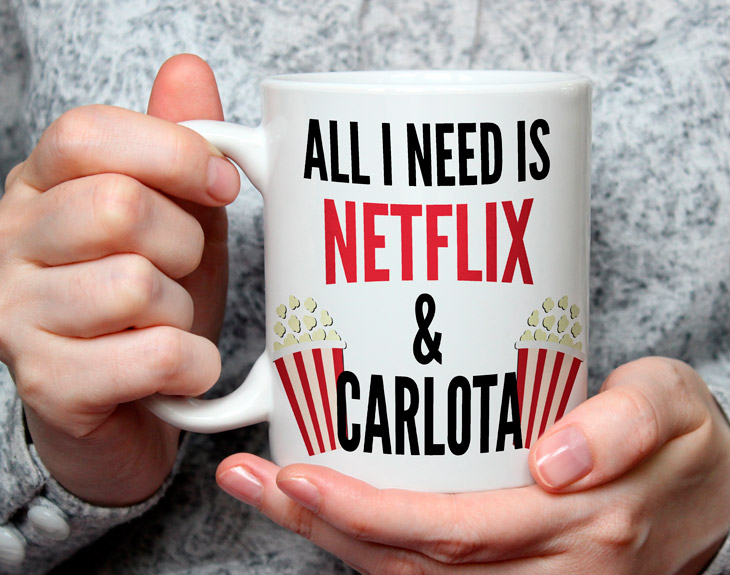 Taza personalizada para tu maratón de Netflix en San Valentín